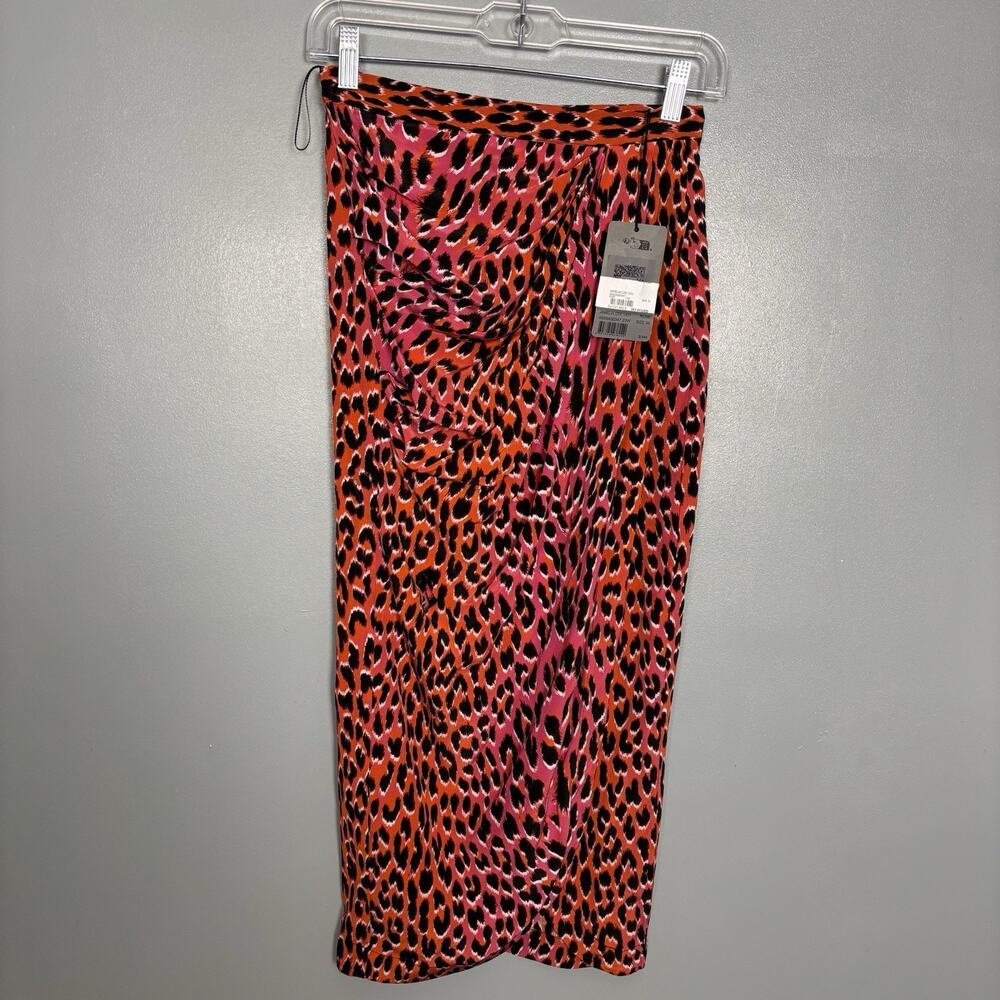 NWT Zadig & Voltaire Womens Jamelia Leo Silk Skirt Size 34 Pink Imperfections
